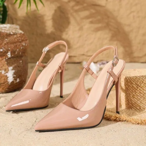 11cm Pointed Toe High Heel Slip-On Pumps, Elegant Thin High Heels, Glossy PU - Picture 3 of 4